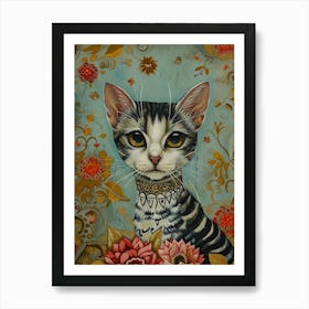 Ornamental Kitsch Cat Portrait Art Print