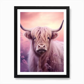Highland Cow With Pink Dreamy Backdrop 1 Art Print