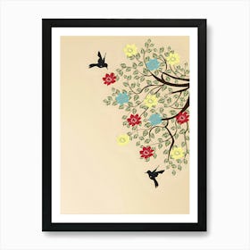 Hummingbirds On A Tree Art Print