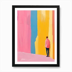 Man Looking At A Colorful Wall Art Print