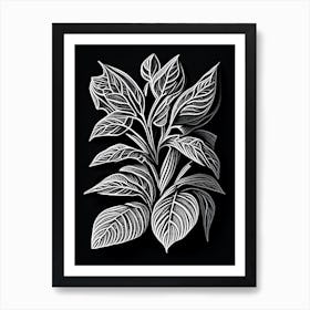 Spearmint Leaf Linocut 2 Art Print