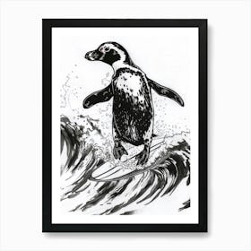 African Penguin Surfing Waves 1 Art Print