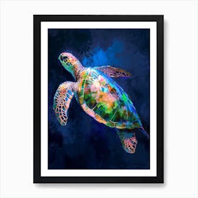 Colourful Paint Smudge Sea Turtle 2 Art Print