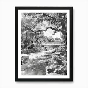 Nature Science Center Austin Texas Black And White Watercolour 2 Art Print