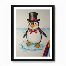 Penguin In Top Hat 1 Art Print