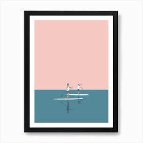 Paddle boarding couple in pink Art Print