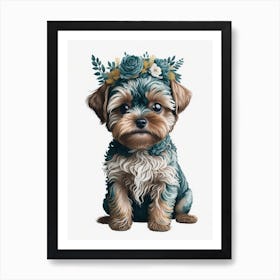 Floral Yorkipoo Dog Painting (4) Art Print