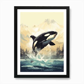 Realistic Orca Whale Diving In The Air 1 Art Print
