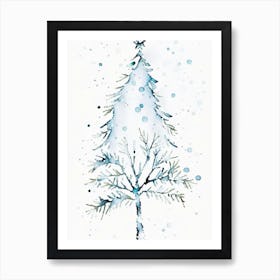 Snowfalkes By Christmas Tree, Snowflakes, Minimalist Watercolour 2 Art Print