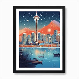 Winter Travel Night Illustration Vancouver Canada 4 Art Print