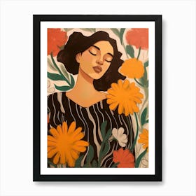 Woman With Autumnal Flowers Marigold 2 Art Print