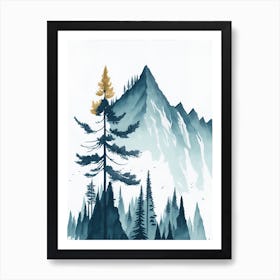 Mountain And Forest In Minimalist Watercolor Vertical Composition 200 Art Print