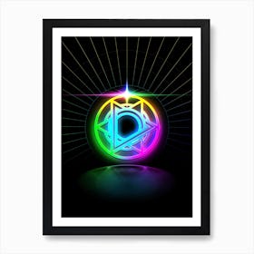 Neon Geometric Glyph in Candy Blue and Pink with Rainbow Sparkle on Black n.0419 Art Print