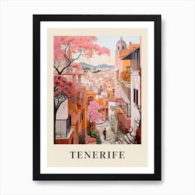 Tenerife Spain 2 Vintage Pink Travel Illustration Poster Art Print