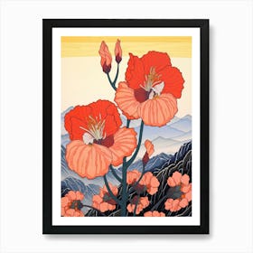 Red Tulips Mounatin Landscape Art Print