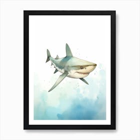 Cartoon Watercolour Blacktip Shark Kids Nursery 1 Art Print