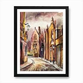 Watercolor Street Scenery Art Print