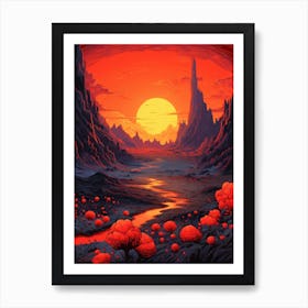 Volcanic Landscape Pixel Art 3 Art Print
