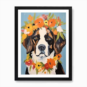 Saint Bernard Portrait With A Flower Crown, Matisse Painting Style 1 Art Print