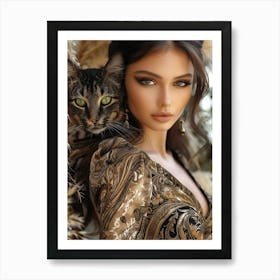 Beautiful Woman With Cat Art Print