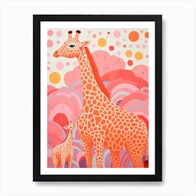 Giraffe & Calf Dot Pattern 4 Art Print