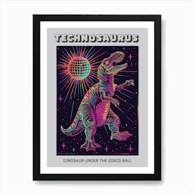 Dinosaur With Shining Disco Ball Poster Art Print