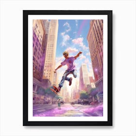 Skateboarding In New York City, United States Futuristic 4 Art Print