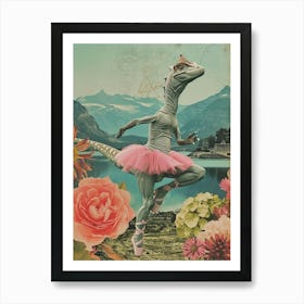 Dinosaur In A Tutu Retro Collage 2 Art Print