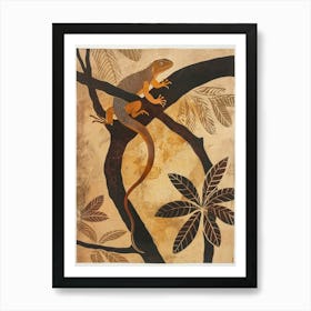 Iguana In The Trees Block Print 1 Art Print