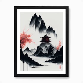 Chinese Landscape Mountains Ink Painting (10) Art Print