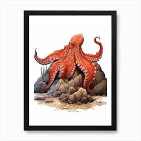 Giant Pacific Octopus Flat Illustration 6 Art Print