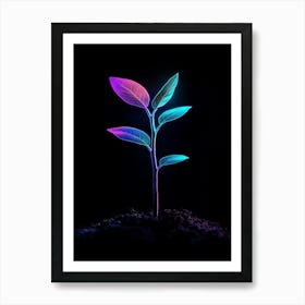 Neon Plant On Black Background 2 Art Print