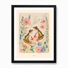 Folksy Floral Animal Drawing Frog Poster Art Print