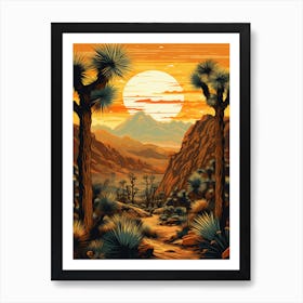 Joshua Tree In Mountains In Style Of Gold And Black (2) Art Print