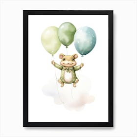 Baby Frog Flying With Ballons, Watercolour Nursery Art 3 Art Print