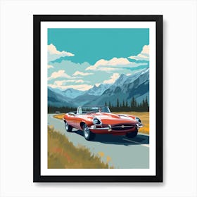 A Jaguar E Type Car In Icefields Parkway Flat Illustration 1 Art Print