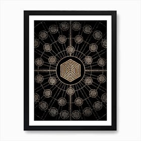 Geometric Glyph Radial Array in Glitter Gold on Black n.0309 Art Print