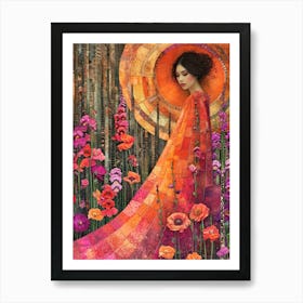 Lady in a Field of Flowers. Gustav Klimt Style Art Print