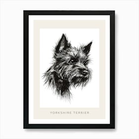 Yorkshire Terrier Black & White Line Sketch 3 Poster Art Print