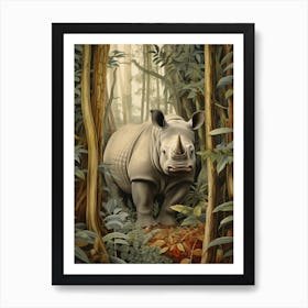 Rhino Deep In The Forest Realistic Illustration Art Print