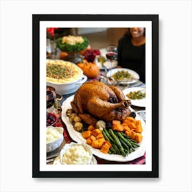 An Inviting Traditional Thanksgiving Feast Is Spread Out Highlighting A Tenderly Roasted Turkey Wit (4) 1 Art Print