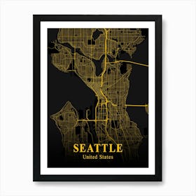 Seattle Gold City Map 1 Art Print