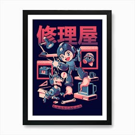 Mega Workshop - Geek Cute Retro Video Game Robot Dog Gift 1 Art Print