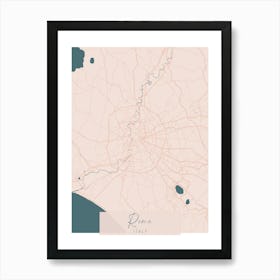 Rome Italy Pink and Blue Cute Script Street Map 1 Art Print