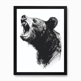 Malayan Sun Bear Growling Ink Illustration 1 Art Print