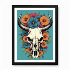 Floral Bison Skull (7) Art Print