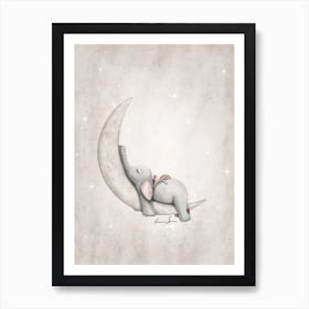 Sweet Dreams Elephant On The Moon Art Print