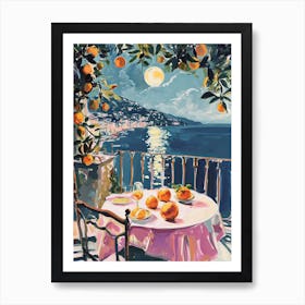 Sicily Italy Watercolour Night Dinner Oranges Art Print