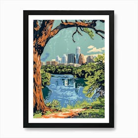 Zilker Metropolitan Park Austin Texas Colourful Blockprint 2 Art Print