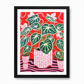 Pink And Red Plant Illustration Fittonia White Anne 2 Art Print